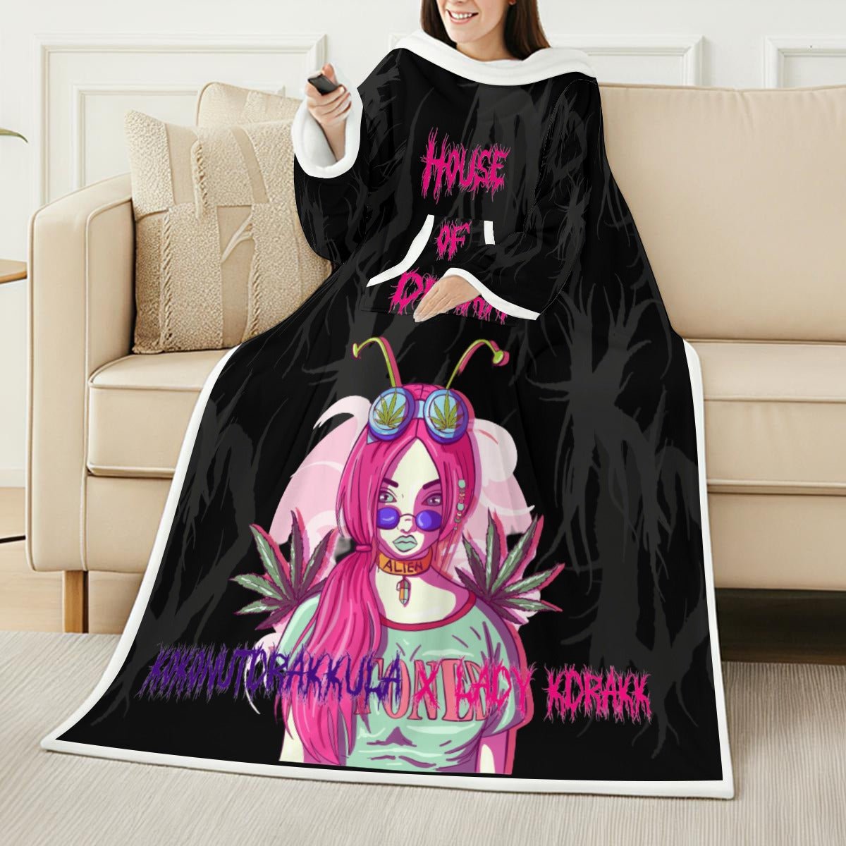 All-Over Print Cozy Wearable Blanket with Sleeves
