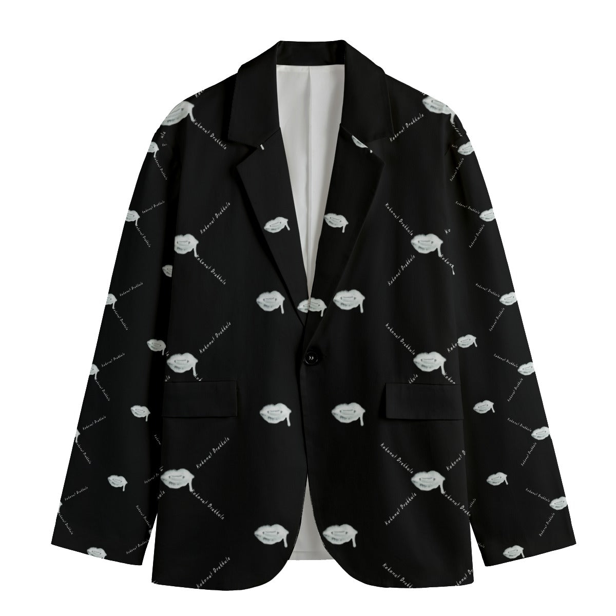 All-Over Print Men's Casual Flat Lapel Collar Blazer