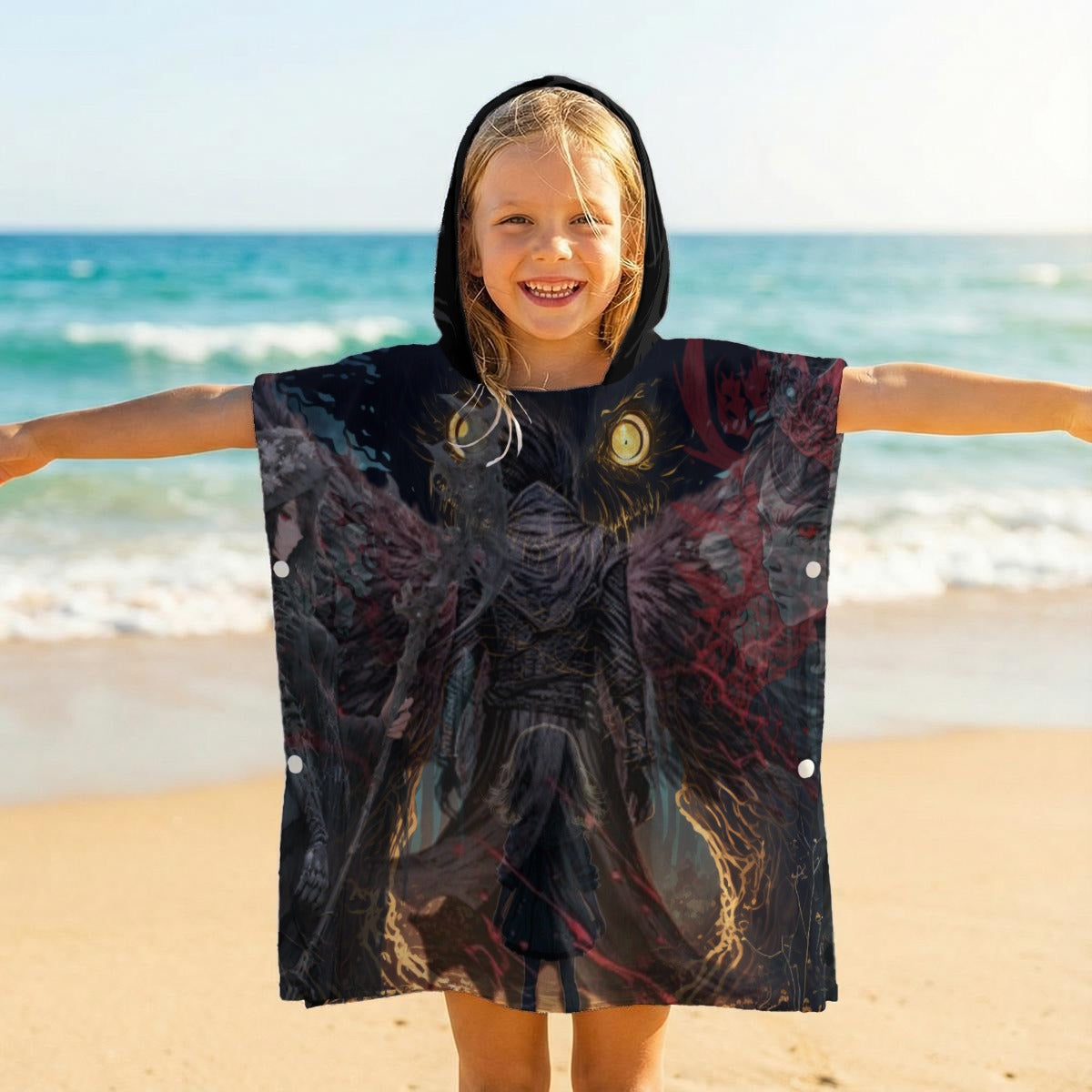All-Over Print Kid's Hooded Towel Poncho